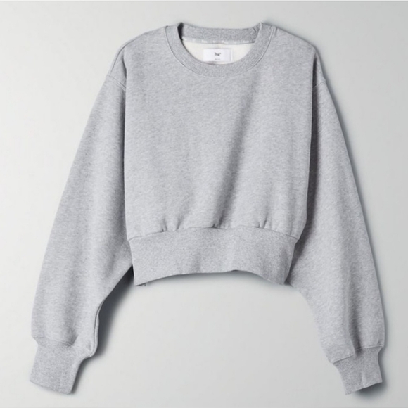 Aritzia TNA Perkins Sweatshirt Cropped Dolman Sleeve Crewneck GreenSize M - Picture 3 of 6
